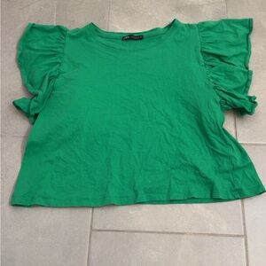 Zara Vibrant Green Ruffle Sleeve Tee